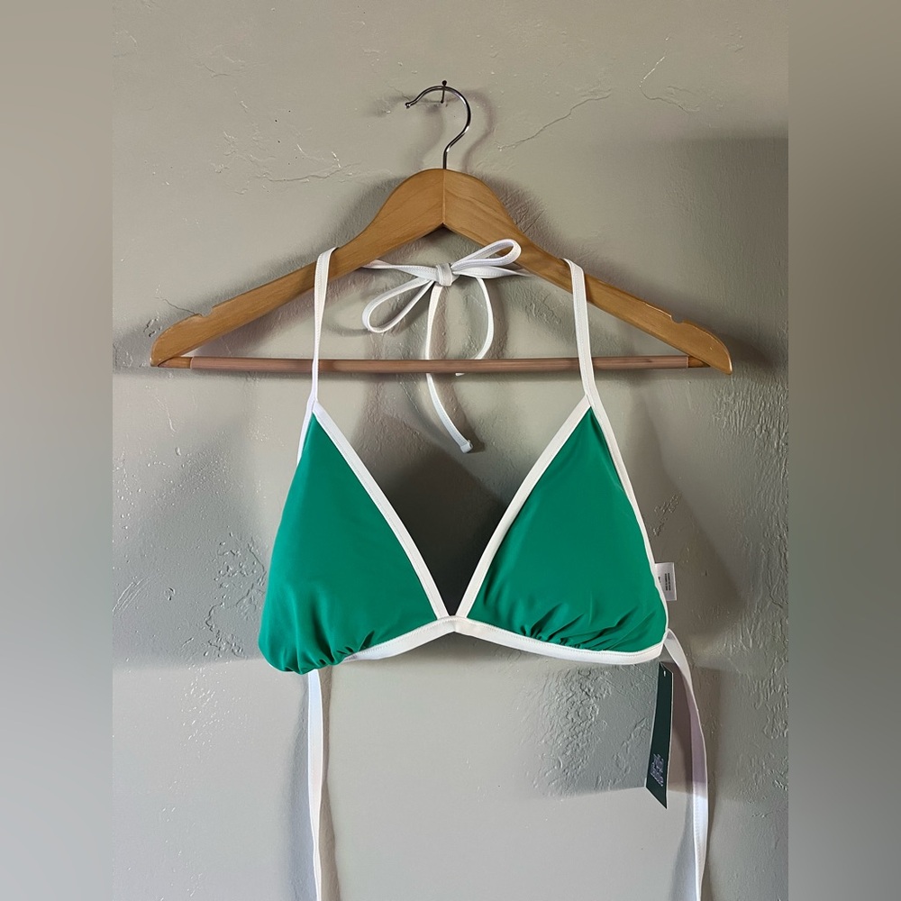 Wild Fable Women’s Contrast Binding Triangle Bikini Top XL NWT Green White Trim